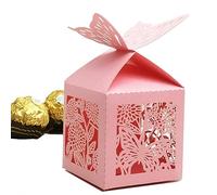the love 50 Pcs Laser Cut Butterfly and Flowers Creative Chocolate Box Wedding Favors Candy Boxes Gifts Box Marriage Party Decors (Pink)