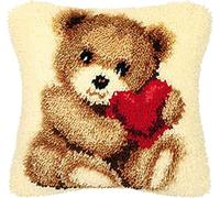 The Love Bear Latch Hook Cushion Kit 43x43cm, Complete DIY Cushion Making Craft Kits with Yarn & Canvas and Crochet Needle, Latch Hook Pillow Cover Adult Kids Craft Kits Home Decor for Women