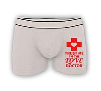 The Love Doctor Mens Boxer Shorts- Valentines Day Romance Presents Gifts Funny (Small, White)