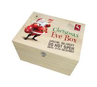 The Lovely Keepsake Company Festive Santa Christmas Eve Box | Reusable Wooden Xmas Box with Metal Clasp | Start a New Family Tradition | W26cm x D19cm x H15.5cm