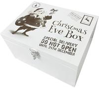 The Lovely Keepsake Company Festive Santa Engraved Christmas Eve Box | Reusable White Pine Wooden Box with Metal Hinges & Clasp | Perfect for a New Xmas Family Tradition | 30cm x 23cm x 18cm