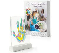 The Lovely Keepsake Company Parents & Baby Footprint Kit & Handprint Kit Paint Set - Layered Display With Wooden Base & 4 Acrylic Sheets - Gift & Fun Family Activity