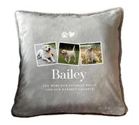 The Lovely Keepsake Company Personalised 3 Photo Pet Memorial Ashes Faux Fur Cuddle Cushion - Custom Message | Sympathy Gift for Pet Loss | 40cm x 40cm
