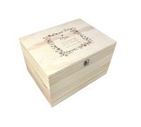 The Lovely Keepsake Company Personalised Any Message Flower Border Pine Memory Box - Custom Message | Anniversary, Wedding, Valentine's, Mother's Day, For her | W30 x D22.9 x H18cm