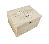 The Lovely Keepsake Company Personalised Any Message Pink Floral Wooden Memory Box | Mother's Day, Anniversary, Birthday Gift for Her | W26 x D18.9 x H15.5cm