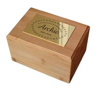 The Lovely Keepsake Company Personalised Bamboo Pet Ashes Cremation Urn with Paw Print Design | 2.2 Litre Rectangular Cremation Memorial | Custom Furry Friend Tribute with Brass Effect Plaque