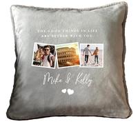 The Lovely Keepsake Company Personalised Couples Three Photo Faux Fur Cuddle Cushion - Custom Message | Anniversary, Wedding, Valentine's Gift | 40cm x 40cm