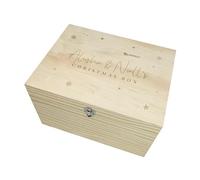 The Lovely Keepsake Company Personalised Engraved Couples Christmas Eve Box | Custom Name | Pine Wood Box with Metal Hinges & Clasp | Christmas Eve Gift | W16 x D11 x H9cm