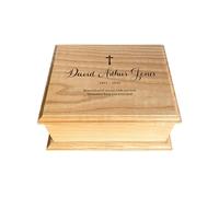 The Lovely Keepsake Company Personalised Heart Deluxe Solid Oak Cremation Urn for Ashes - Custom Name, Date & Message | Adult, Funeral Urn, Remembrance | W 27cm x D 22 cm x H 12cm