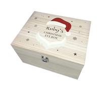 The Lovely Keepsake Company Personalised Santa Hat & Beard Christmas Eve Box | Custom Name | Pine Wood Box with Metal Hinges & Clasp | Christmas Eve Gift | W30cm x D22.9cm x H18cm