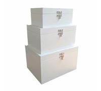 The Lovely Keepsake Company Set of 3 White Nesting Wooden Boxes for Storage | Solid Pine Wood with Hinges & Clasps | Factory Seconds, Perfect for Arts & Crafts