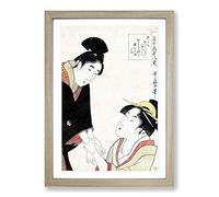 The Lovers by Kitagawa Utamaro Framed Print | A2 Oak Framed Wall Art | Ready to Hang | Modern Nature Picture | Living Room Bedroom Lounge Office