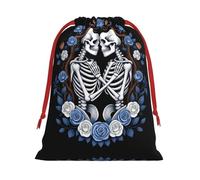 The Lovers Skeletons Print Ultra Soft Plush Christmas Party Gift Bags, Drawstring Xmas Candy Treat Favors Holiday Sacks, Wedding Jewelry Pouches