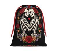The Lovers Skeletons Print Ultra Soft Plush Christmas Party Gift Bags, Drawstring Xmas Candy Treat Favors Holiday Sacks, Wedding Jewelry Pouches