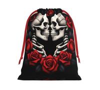 The Lovers Skeletons Print Ultra Soft Plush Christmas Party Gift Bags, Drawstring Xmas Candy Treat Favors Holiday Sacks, Wedding Jewelry Pouches