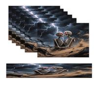 The Lovers Skull Placemats Set of 7 Exquisite Linen Table Mat Seven Piece Set Includes 13"x71" Fashion Table Runner and 12"x18" Place Mat Decor for Kitchen Dining Room