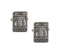 The Lovers Tarot Card Cufflinks, English Made Pewter, Major Arcana VI Design, Antique Silver Finish, with Personalised Leatherette Box,