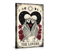The Lovers Tarot Card Gothic Vintage Skeleton Wall Art Red Roses Home Decor-16x24inch(40x60cm)-Frame-style