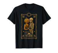 The Lovers Tarot Card Halloween Vintage Pumpkin Skeleton T-Shirt