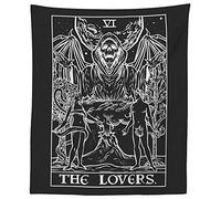 The Lovers Tarot Card Tapestry (Black & White) - Grim Reaper - Gothic Couple Halloween Home Decor Wall Hanging (59" x 51")