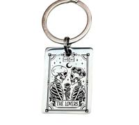 The Lovers Tarot Keyring - Skeleton Tarot Card Keychain, Gothic Stainless Steel Gift for Valentine’s Day, Anniversary or Occult Lovers