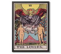 The Lovers Vintage Tarot Art Print, Spiritual Wall Art Poster, Retro Mystical Bedroom Home Decor, A4 (Black Frame) - 32.7x24.1cm