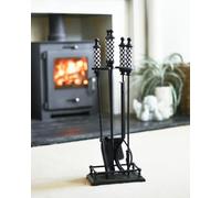 "The Ludos" Checkered White & Black Handle Fireplace Accessories Companion Set - Fireside Tools with Poker, Tongs, Brush - Elegant and Functional Fireside Companion Set for Home Decor