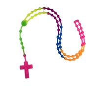 The Lulucross silicone rosary necklace features vibrant rainbow-colored prayer beads, offering a soft and elastic texture.This durable religious necklace is designed for both men and women, making it