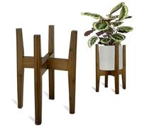 the lux | Adjustable Bamboo Plant Stand (20-30cm) | Flower Pots Holder, Indoor Display Rack for House Plants, Home Décor for Living Room, Office and Outdoor Garden Patio (Walnut)
