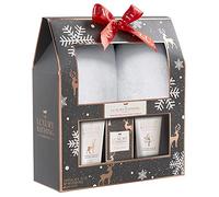 The Luxury Bathing Company Blissful Gift Set includes Luxurious Slippers, Ultimate Christmas Scented Praline & Vanilla Foot Wash & Cream 100 ml Each & 100 g Bath Crystals, Grey