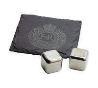 The Luxury Vault Royal Engineers Slate Drinks Coaster and Personalised Custom Engraved Magic Steel Ice Cubes Gift Set Army Military Crest Badge Drinking Bar Set
