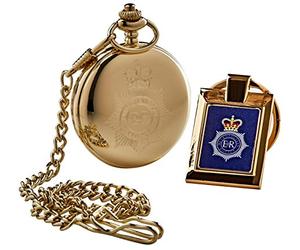 The Luxury Vault UK Police Crested Gold Pocket Watch and Keyring Gift Set for Officer CID Detective Constable Special