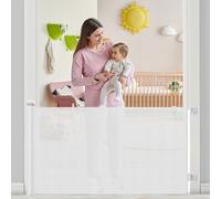 The Lychee Tree Retractable Stair Gate Extend up to 55” wide, 33.86” Tall with Drilling and Non-Drilling Accessories, Baby Gate One Handed Silent Operation Grey Dog Gate for Stairways/Indoor/Outdoor