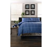 The Lyndon Company Crossley Heath Duvet Set - 100% Cotton With Piped Cuffs & Button Detail In Blue Blue King