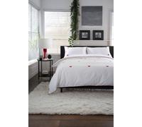 The Lyndon Company Filigree Hearts White & Red 100% Cotton Duvet Cover Set - Elegant Embroidered Bedding White King