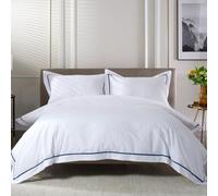 The Lyndon Company Luxury Hampstead 200 Thread Count 100% Cotton Duvet Cover Set with Ribbon Detail - Includes Oxford Pillowcases - Machine Washable - Available in 9 Colours & 4 Sizes [Bl-Ki]