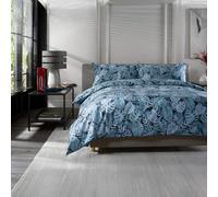 The Lyndon Company Tropical Garden 100% Cotton Duvet Cover Set, Blue Botanical Print With Piped Edging