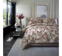 The Lyndon Company Tropical Garden 100% Cotton Duvet Cover Set, Red Botanical Print With Piped Edging