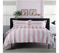 The Lyndon Company West End Duvet Cover Set 100% Cotton - Soft & Breathable, Striped Bedding with Pillowcases, Rubber Button Fastening, 144 TC, Blue, Pink, Green, Grey [RO-D]