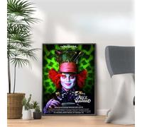 The Mad Hatter - Alice In Wonderland 2010, Gothic Movie Art Prints of Tim Burton - Dark Fantasy Wall Art, Surreal Illustration Posters for Home, Spooky Cute Wall Decor for Fans (A4 Framed (Oak))