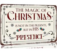 The Magic Of Christmas Is Not In The Presents But In His Presence Metal Tin Sign Rustic Christmas Poster Decor for Home bedroom House Door Vintage Winter Art Signs 8x12 Inch