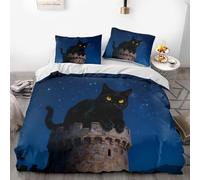 The Magic Star Cat three-piece bedding set, comprising a microfibre duvet cover and pillowcases, is the perfect choice for decorating children's or teenagers' bedrooms. (03,240x220cm+50x75cm*2)