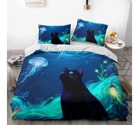 The Magic Star Cat three-piece bedding set, comprising a microfibre duvet cover and pillowcases, is the perfect choice for decorating children's or teenagers' bedrooms. (04,200x200cm+80x80cm*2)