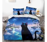 The Magic Star Cat three-piece bedding set, comprising a microfibre duvet cover and pillowcases, is the perfect choice for decorating children's or teenagers' bedrooms. (01,135x200cm+80x80cm*2)