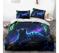 The Magic Star Cat three-piece bedding set, comprising a microfibre duvet cover and pillowcases, is the perfect choice for decorating children's or teenagers' bedrooms. (02,260x220cm+50x75cm*2)