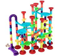 The Magic Toy Shop 197 Piece Marble Run Game Toy Set - Colourful 3D Maze Track Construction Kit with Glass Marbles - Educational STEM Building Blocks Race for Kids Boys & Girls Age 3+