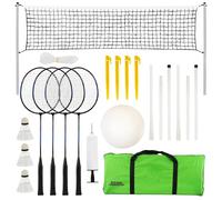 The Magic Toy Shop 2-in-1 Portable Badminton and Volleyball Set for 4 Players with Adjustable Net - Rackets, Shuttlecocks, Volleyball, Carry Bag - Outdoor Sports for Garden, Beach, Adults & Kids