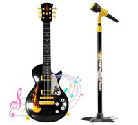 The Magic Toy Shop 22" Kids Electric Guitar & Adjustable Microphone Stand - 6 String Musical Instrument Toy with Sound Effects & Melodies - Battery Operated Rockstar Play Kit for Boys & Girls Aged 3+