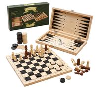 The Magic Toy Shop 3 in 1 Chess Draughts Backgammon Wooden Board Game Set Compendium Games