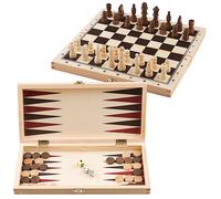 The Magic Toy Shop 3 in 1 Wooden Board Game Set Compendium Travel Games Chess Draughts Backgammon